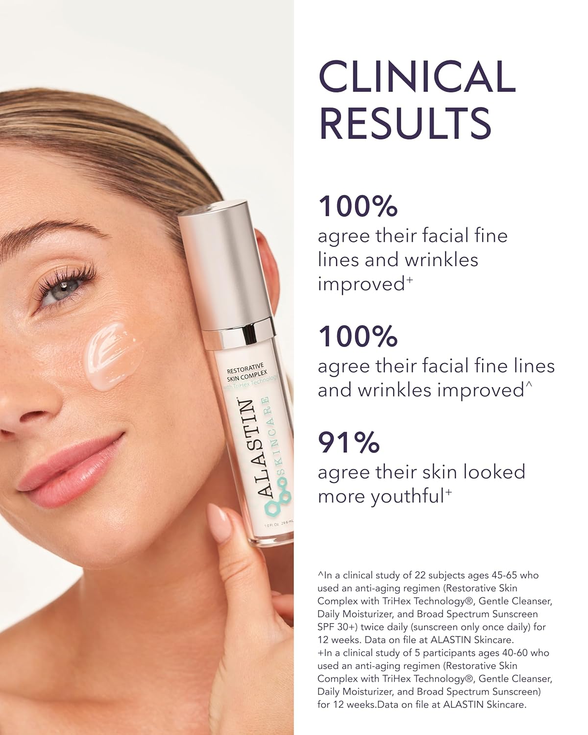 ALASTIN skincare product with clinical results text on a white background