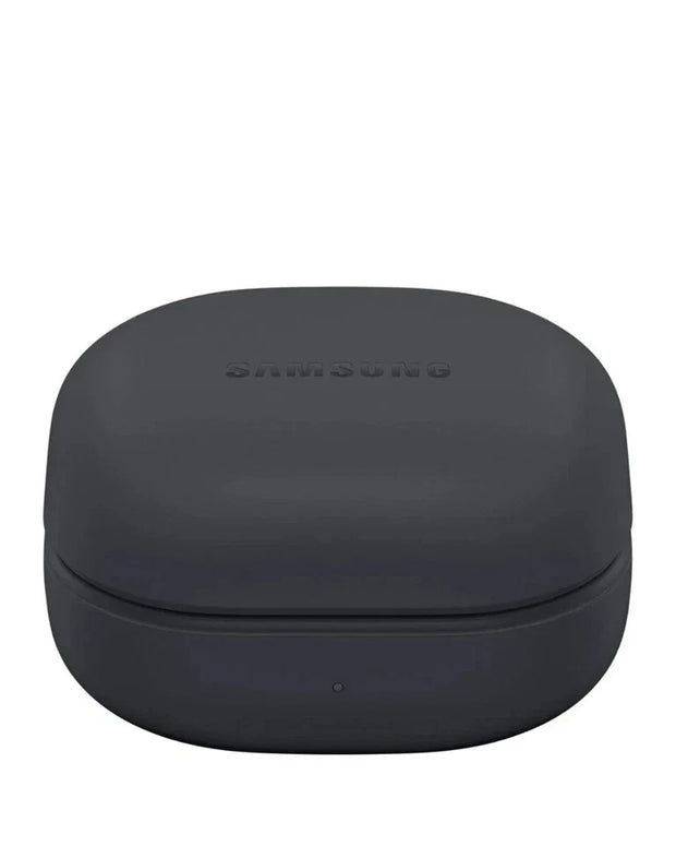 Black earbud case with 'Samsung' branding on a white background