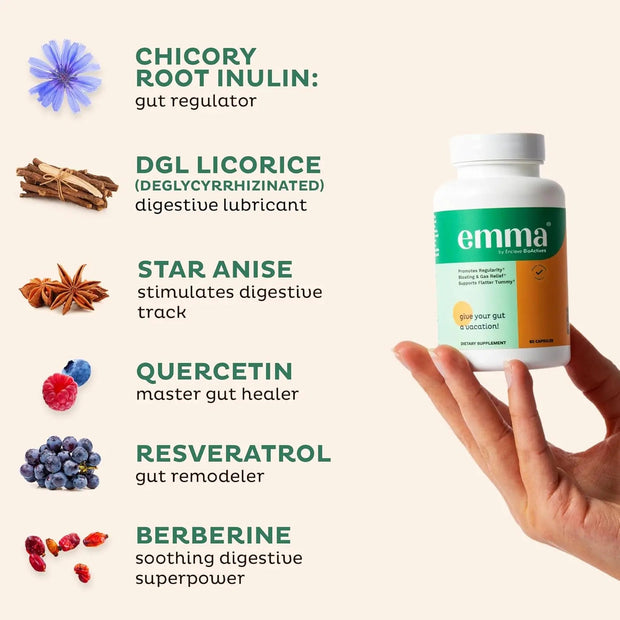 Emma Gut Health Doctors Endorsed Dietary Supplement for Gut Health aids healthy gut lining.