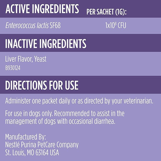 Product label with active and inactive ingredients, directions for use, and manufacturer information on a purple background.
