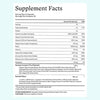 Supplement facts label with detailed nutritional information on a light blue background