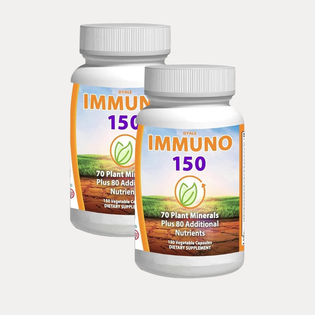 Two bottles of Immuno 150 dietary supplements on a white background