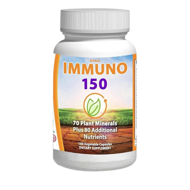 Supplement bottle labeled 'IMMUNO 150' with a white background